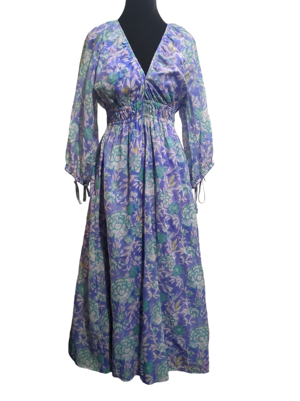 Auguste Floral Maxi Dress M Purple Boho Cottagecore Long Sleeve Empire Waist